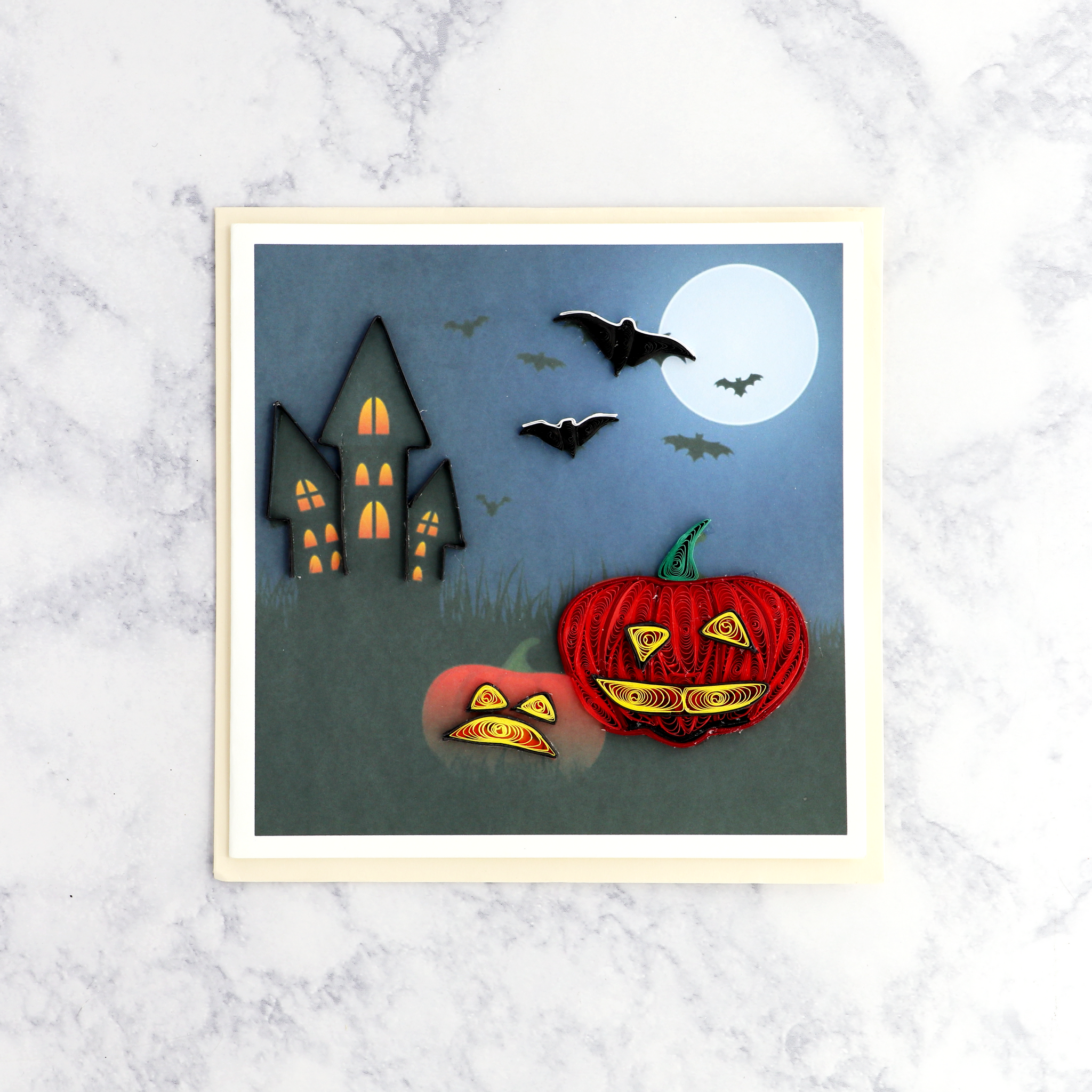 Handmade Haunted Mansion Scene Quilling Halloween Card
