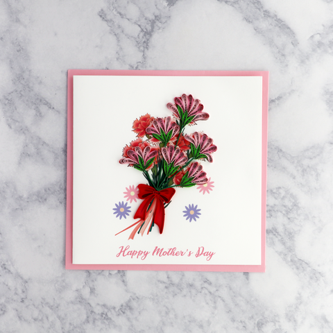 Handmade Pink Floral Bouquet Quilling Mother's Day Card