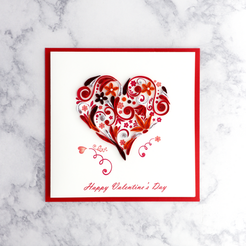 Handmade Red Floral Heart Quilling Valentine's Day Card