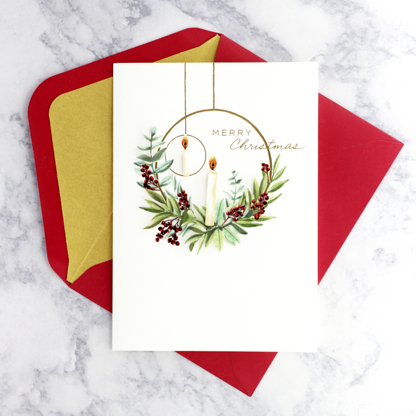 Handmade Wreath & Candle Holiday Boxed Cards (Set of 8)