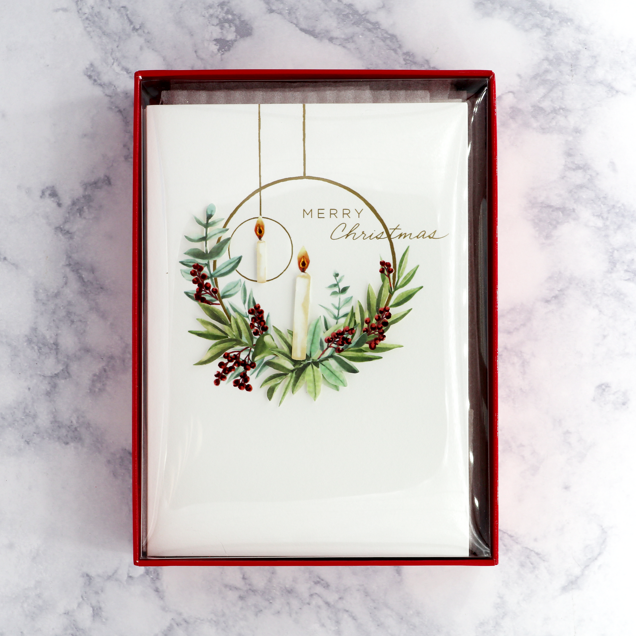 Handmade Wreath & Candle Holiday Boxed Cards (Set of 8)
