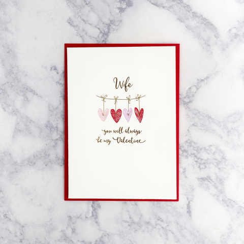 Letterpress Hearts On String Valentine’s Day Card (Wife)