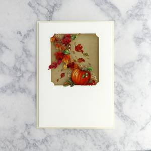 Laser-Cut Autumn Pumpkin & Leaves Thanksgiving Card