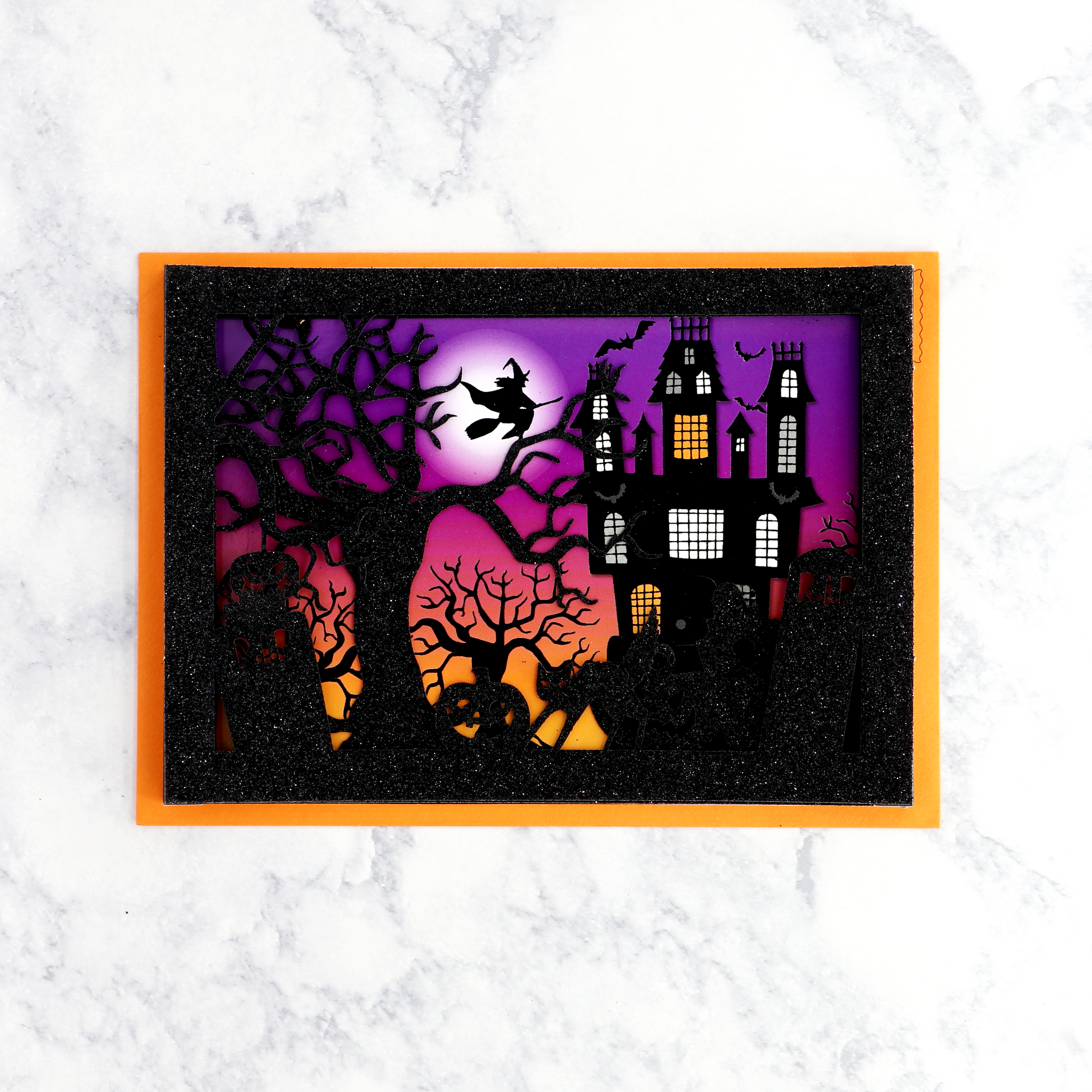 Laser-Cut Haunted Scene Halloween Card