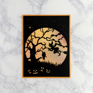 Laser-Cut Moon & Spooky Witch Halloween Card