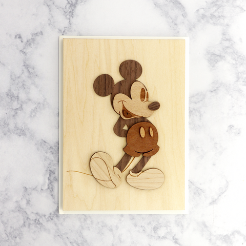 Laser-Cut Wood Mickey Mouse Birthday Card