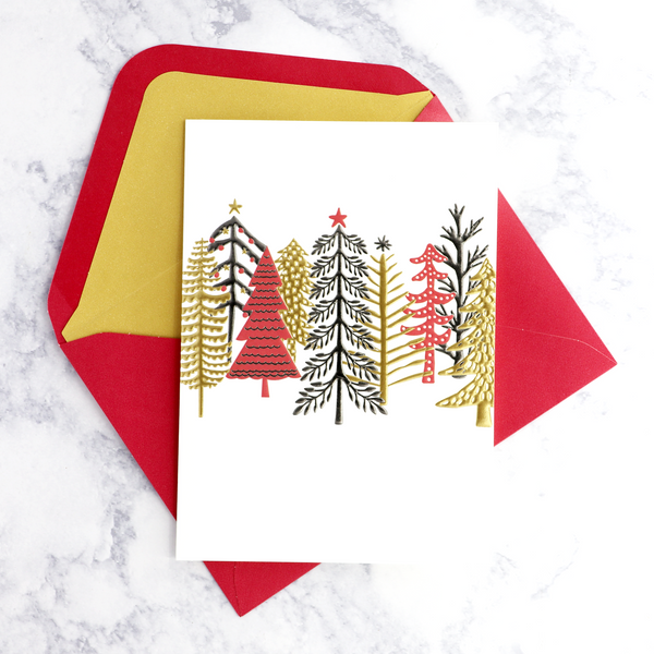 Layered Metallic Tree Christmas Boxed Cards (Set of 12)
