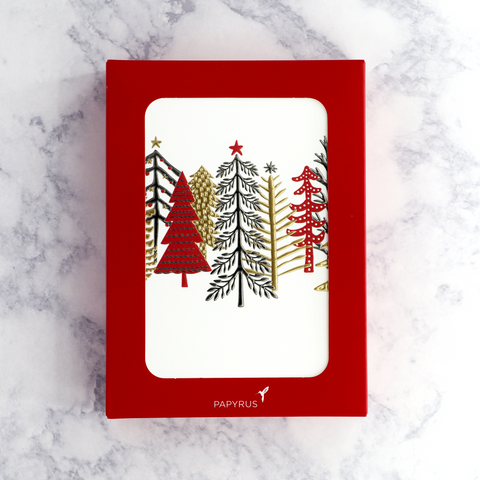 Layered Metallic Tree Christmas Boxed Cards (Set of 12)