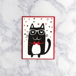 Letterpress Cat With Glasses Valentine’s Day Card
