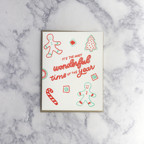Letterpress "Most Wonderful Cookies" Lettering Holiday Card