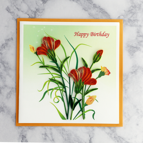 Handmade Floral Carnations Quilling Birthday Card