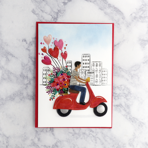 Man On Vespa With Bouquet Valentine’s Day Card
