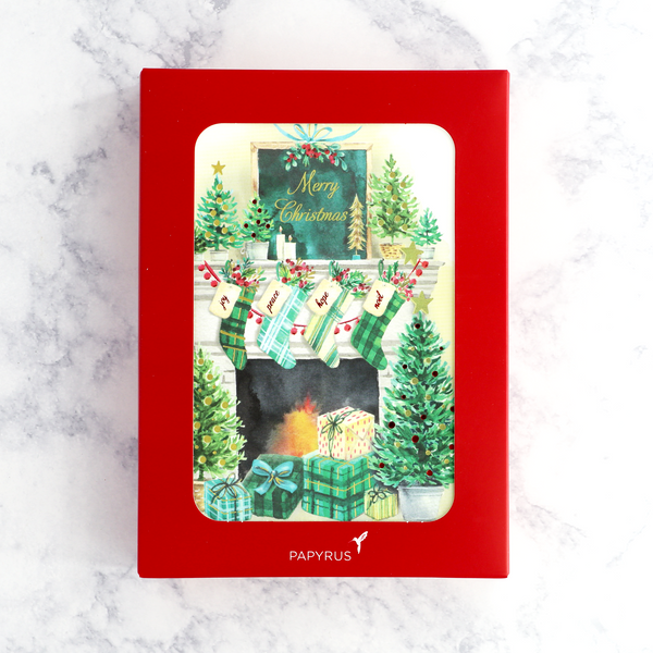 Mantel Fireplace Christmas Boxed Cards (Set of 14)