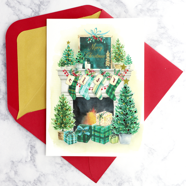 Mantel Fireplace Christmas Boxed Cards (Set of 14)