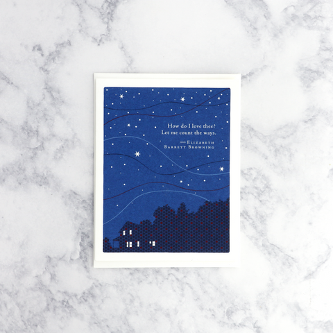 Night Sky Elizabeth Browning Quote Anniversary Card