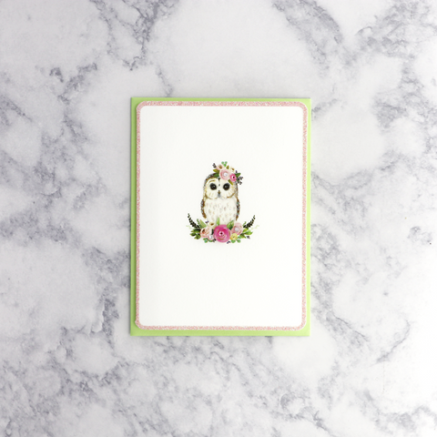 Owl With Flower Crown Blank Card