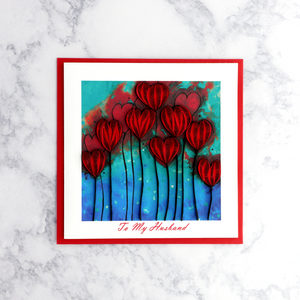 Painterly Heart Balloons Quilling Valentine's Day Card (For Husband)
