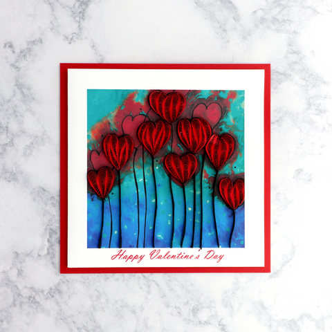 Painterly Heart Balloons Quilling Valentine's Day Card