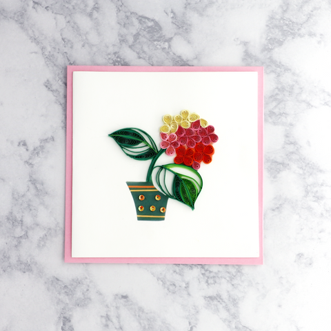 Pink Hydrangea Flower Vase Quilling Blank Card