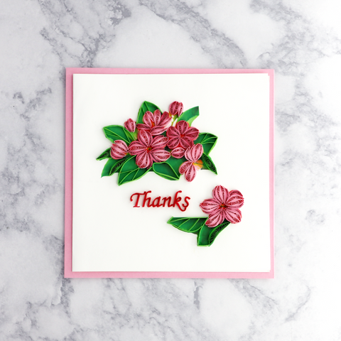 Handmade Pink Lilies Quilling Thank You Card