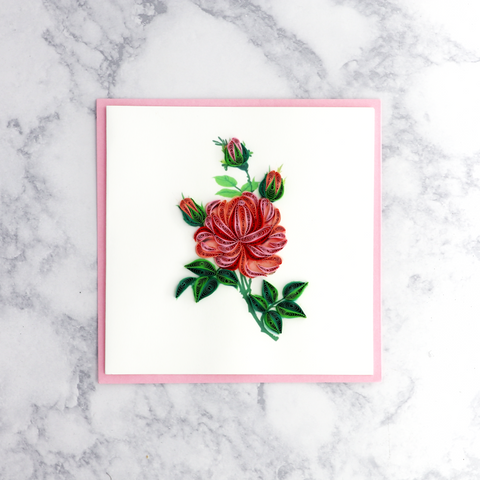 Handmade Pink Rose Quilling Blank Card