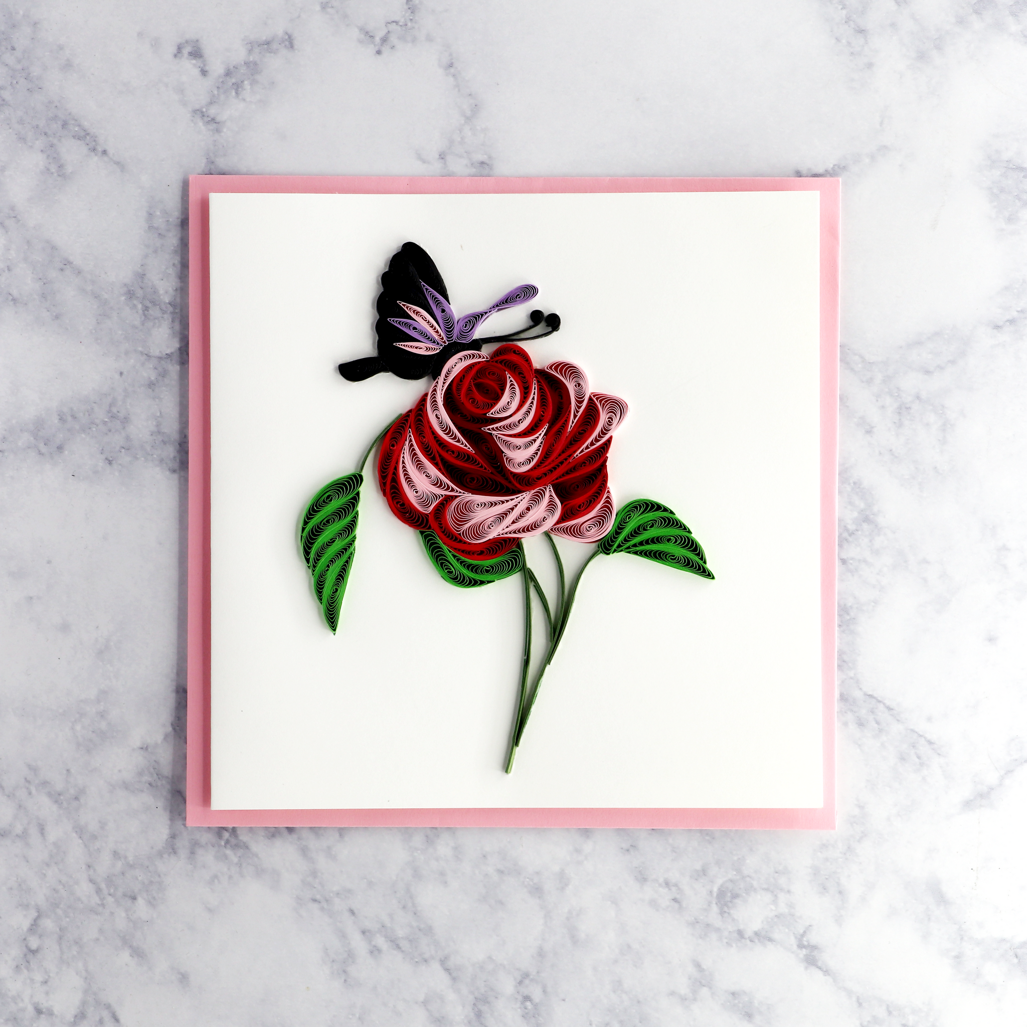 Handmade Pink Rose Quilling Blank Card