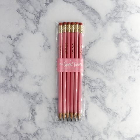 Pink Squiggles Pencil Set (Set of 6)