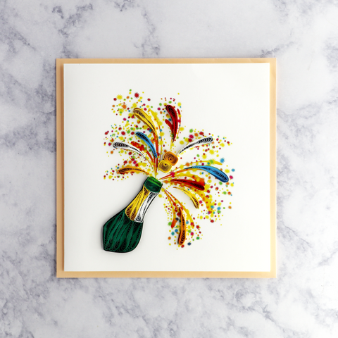 Popping Champagne Bottles Quilling New Year's Card