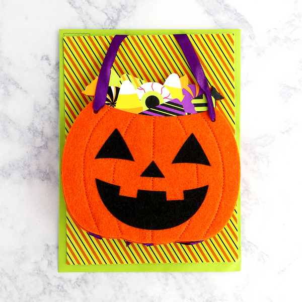 Mobile Pumpkin Bucket of Candy Halloween Card