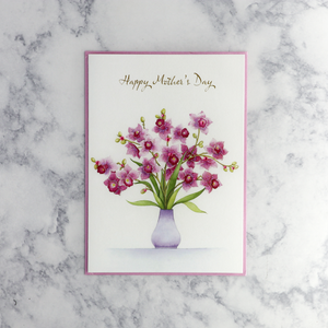 Purple Orchids In Vase Mother's Day Card