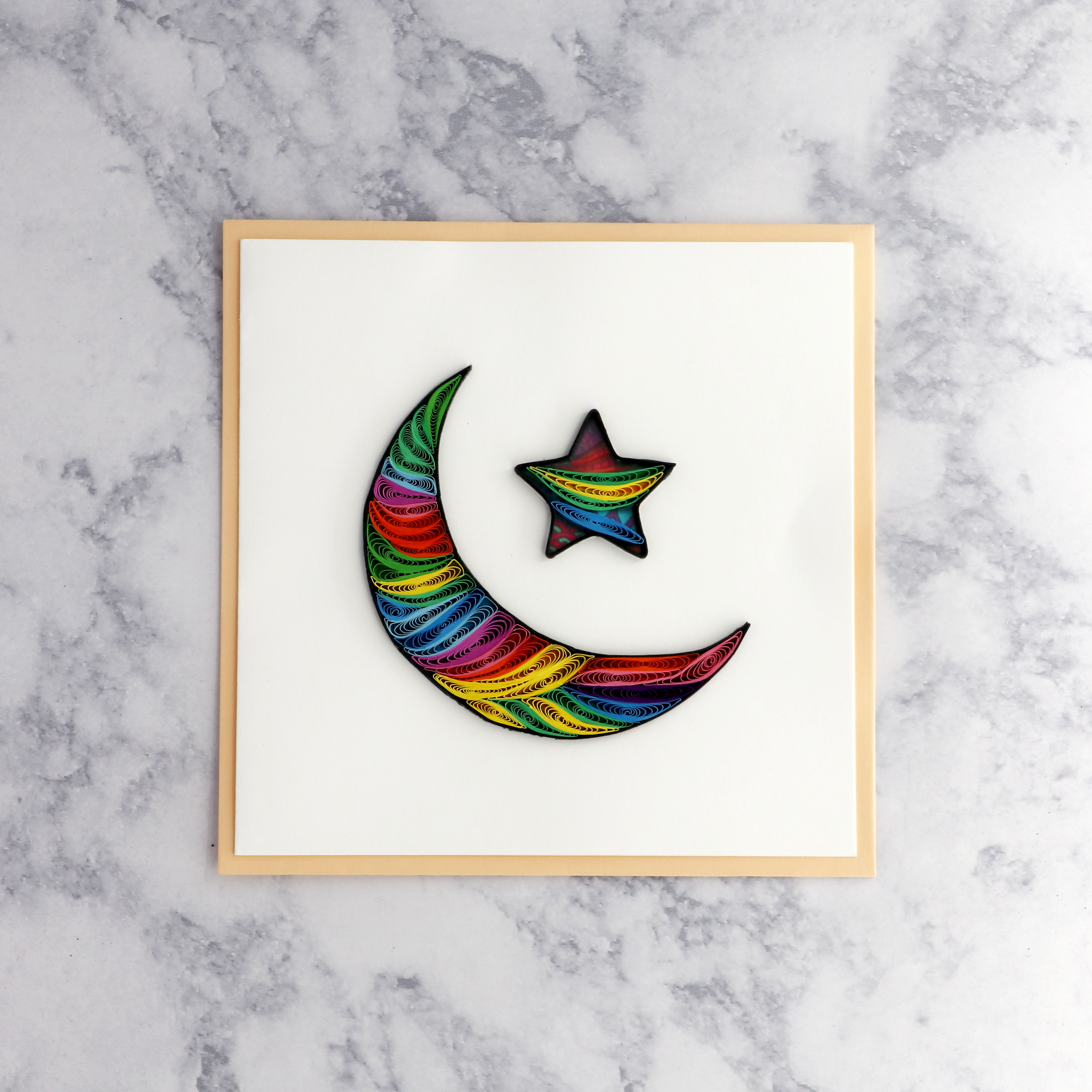 Rainbow Moon and Stars Quilling Blank Card