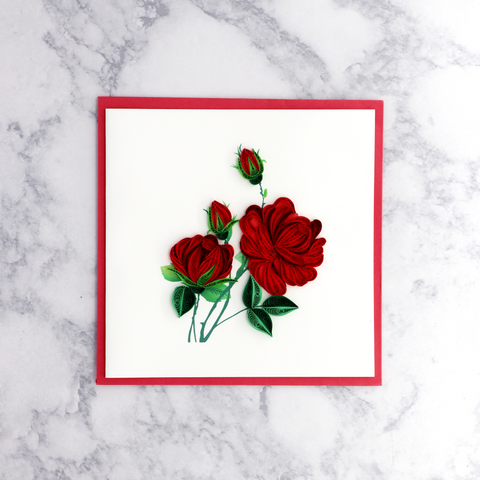 Red Roses Quilling Blank Card