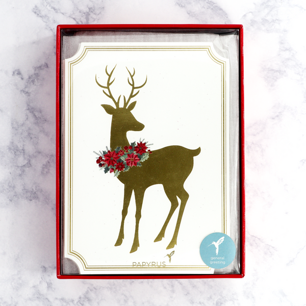 Reindeer & Wreath Holiday Boxed Cards (Set of 14)