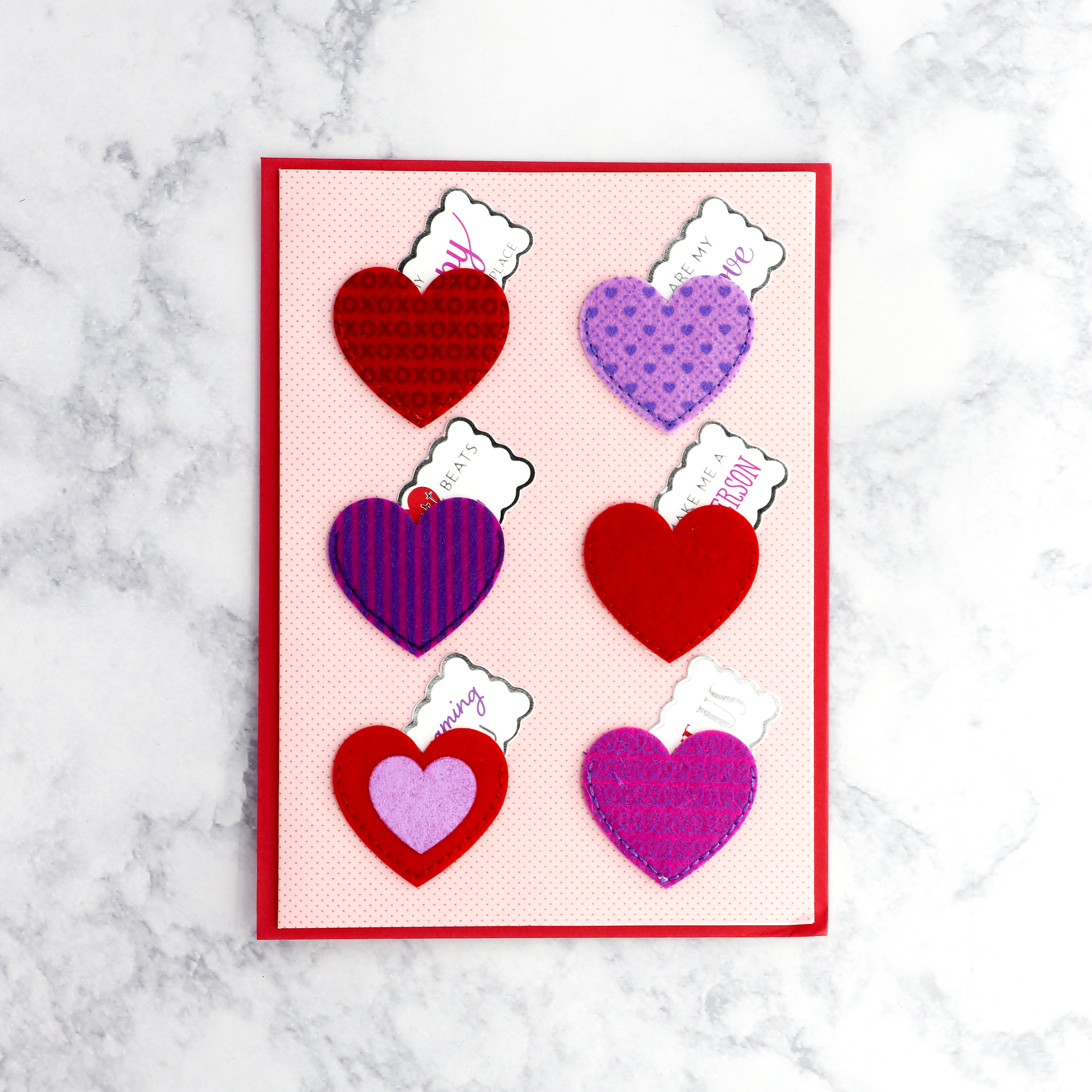 Row Of Fabric Hearts Valentine's Day Card