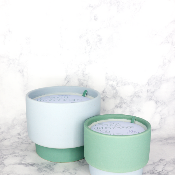 Saltwater & Suede Colorblock Ceramic Soy Wax Candle