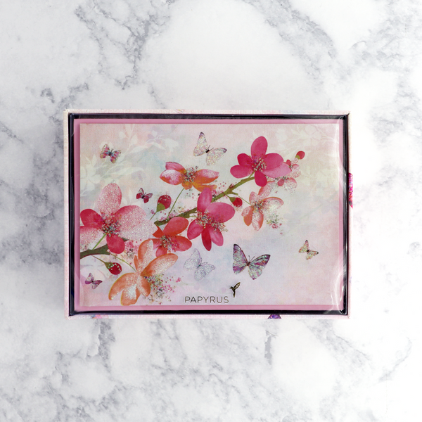 Scattered Cherry Blossoms & Butterflies Blank Box Set (Set of 12)