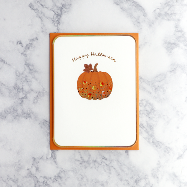 Sequin Pumpkin Halloween Card