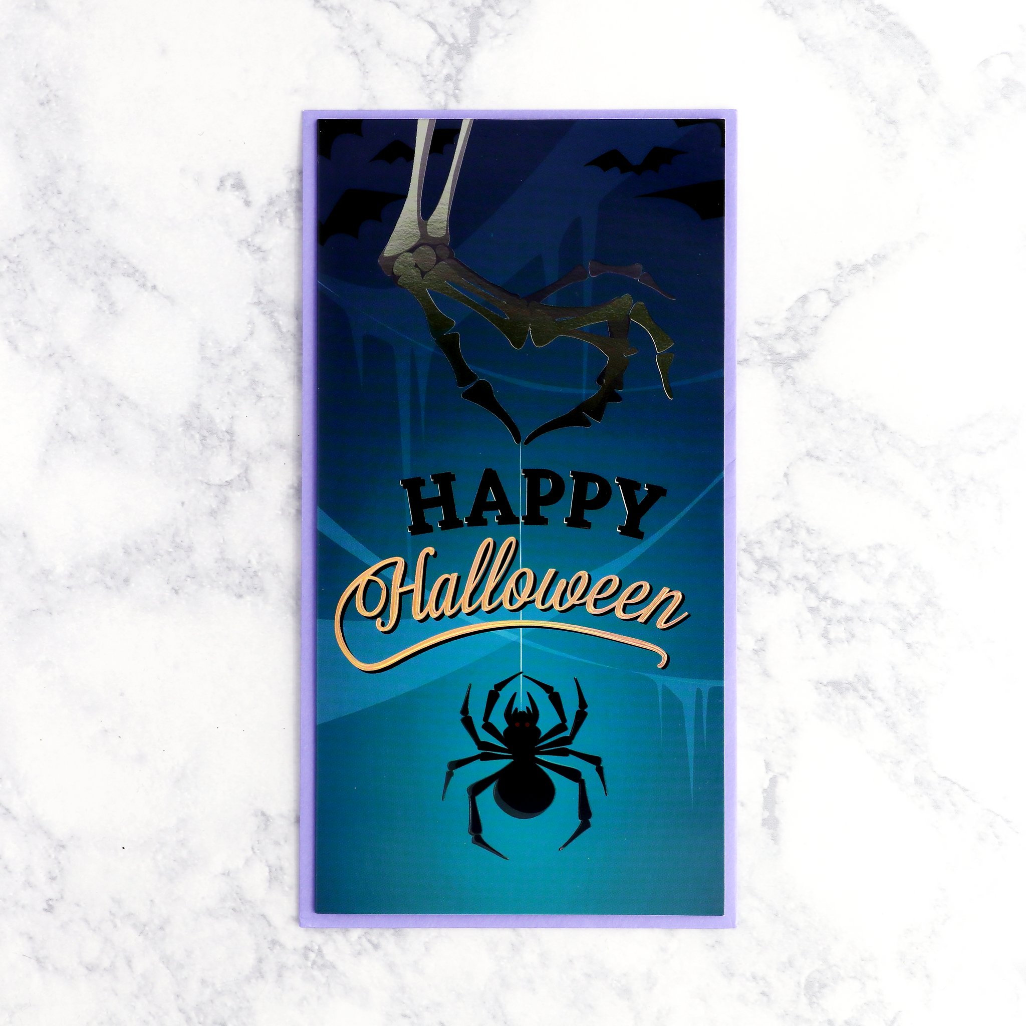Skeleton Holding Spider Halloween Card