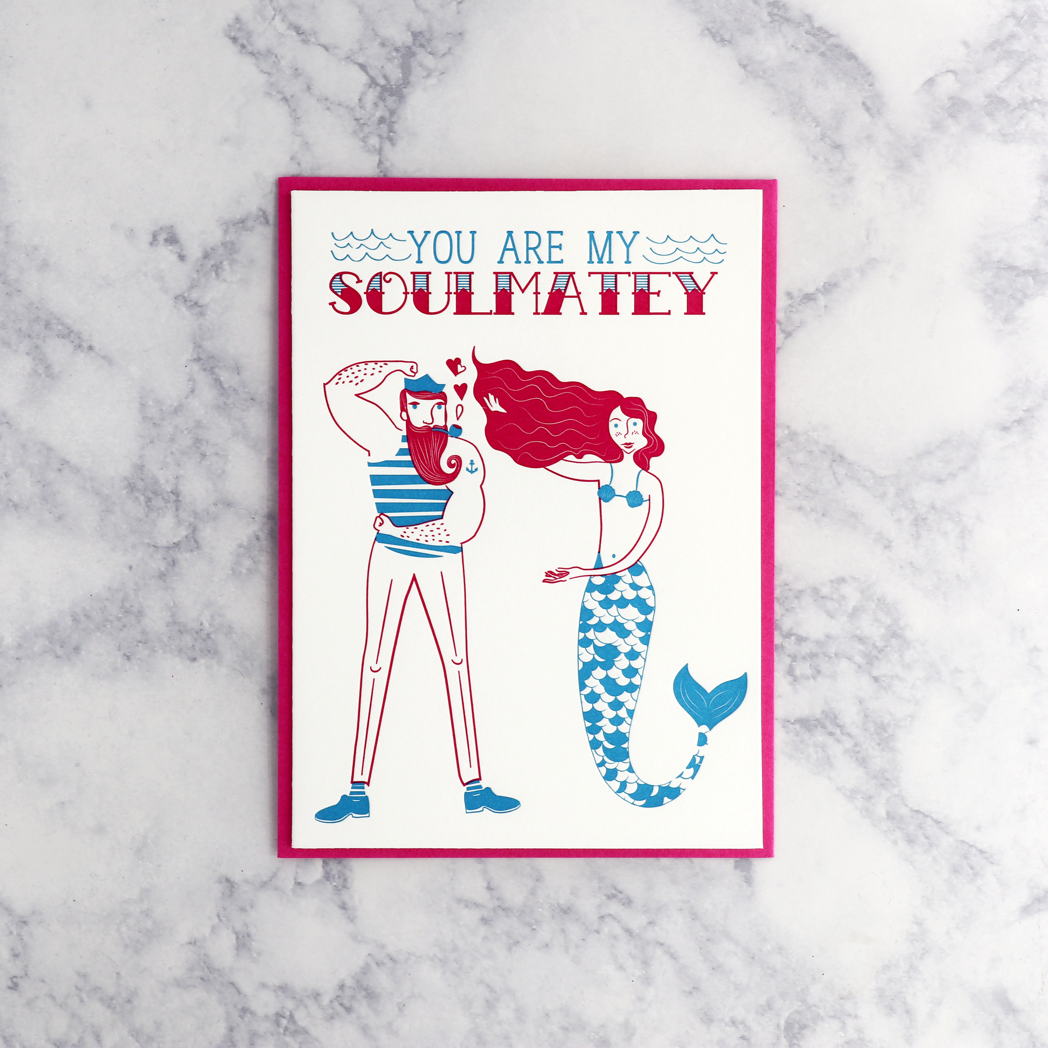 Letterpress “Soulmatey” Sailor & Mermaid Valentine’s Day Card