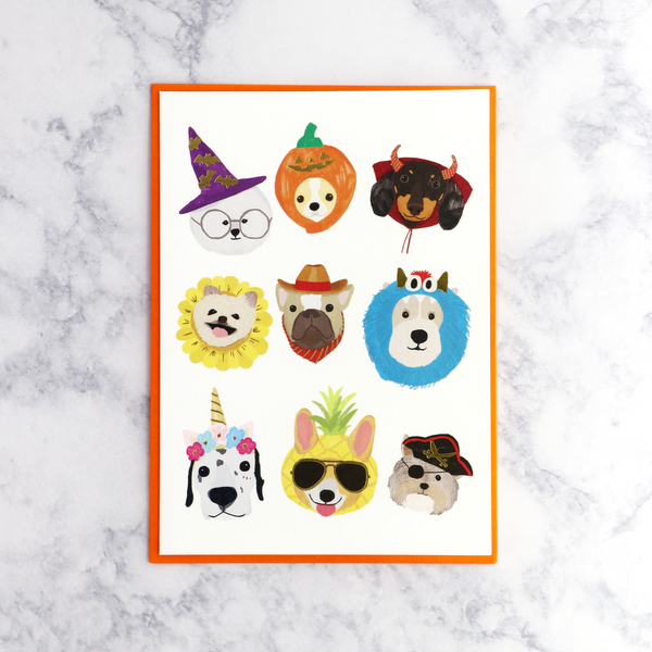 Illustrated Pups "Put On A Happy Face" Halloween Card