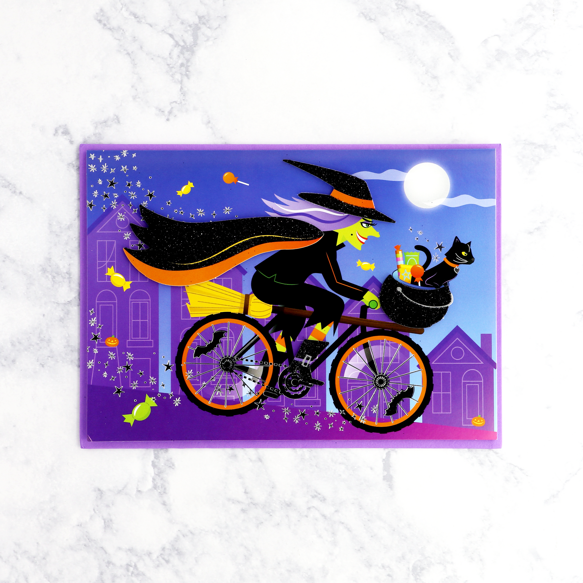 Spooky Witch On Bike Halloween Card