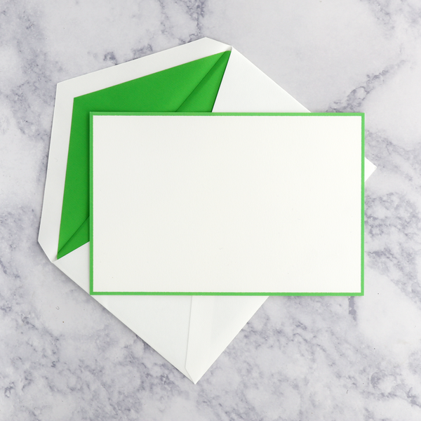 Spring Green on Pearl White Kid Finish Bordered Boxed Notes (Set of 10)