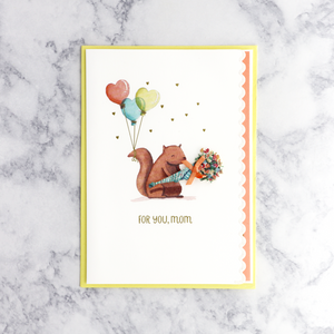 Squirrel With Bouquet Mother's Day Card (For Mom)