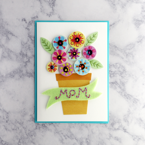 Handmade Stitched Pot Of Flowers Mother's Day Card (For Mom)