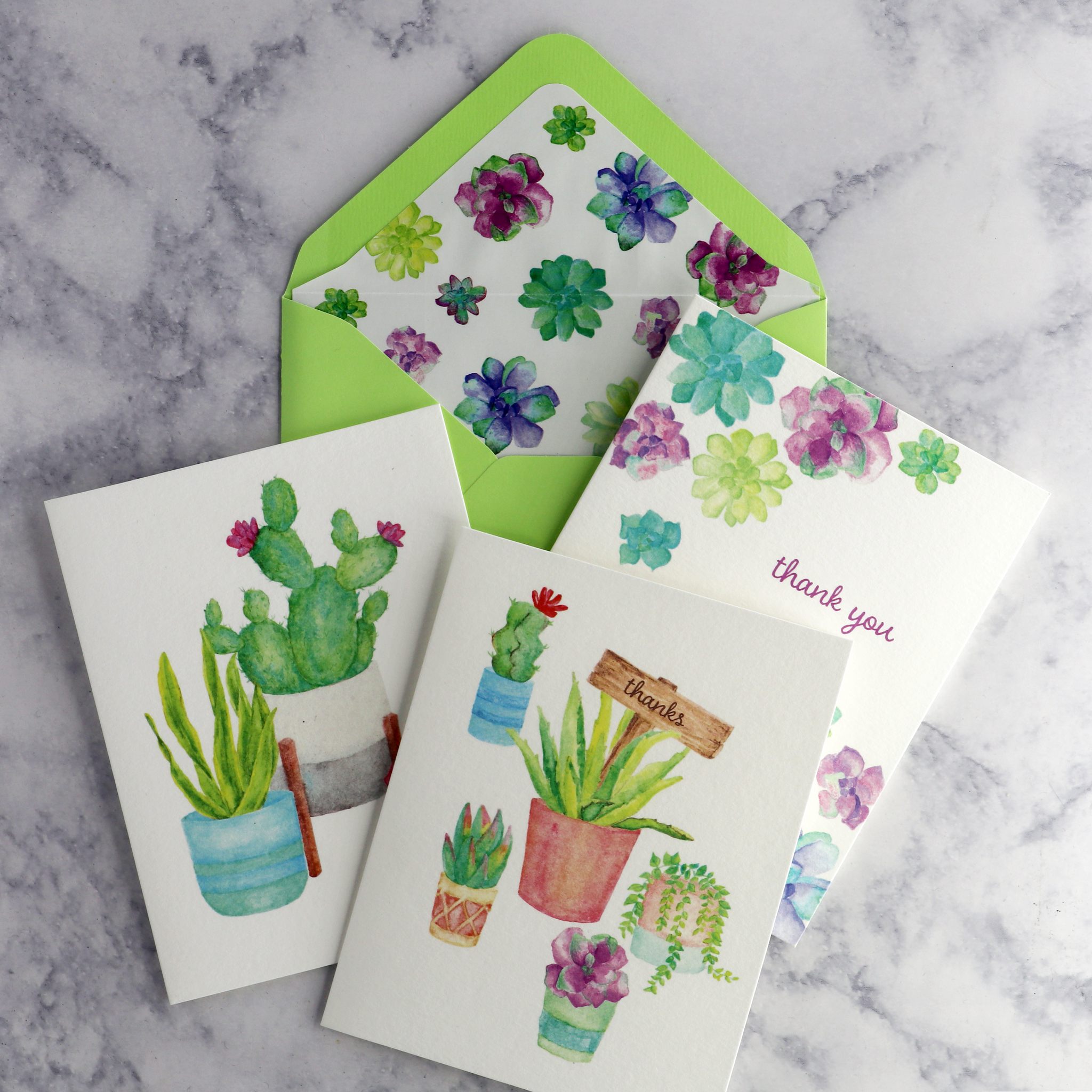 succulent thank you cards Succulent Thank You Boxed Notes (Set of 20) – Bonsai Paper Co