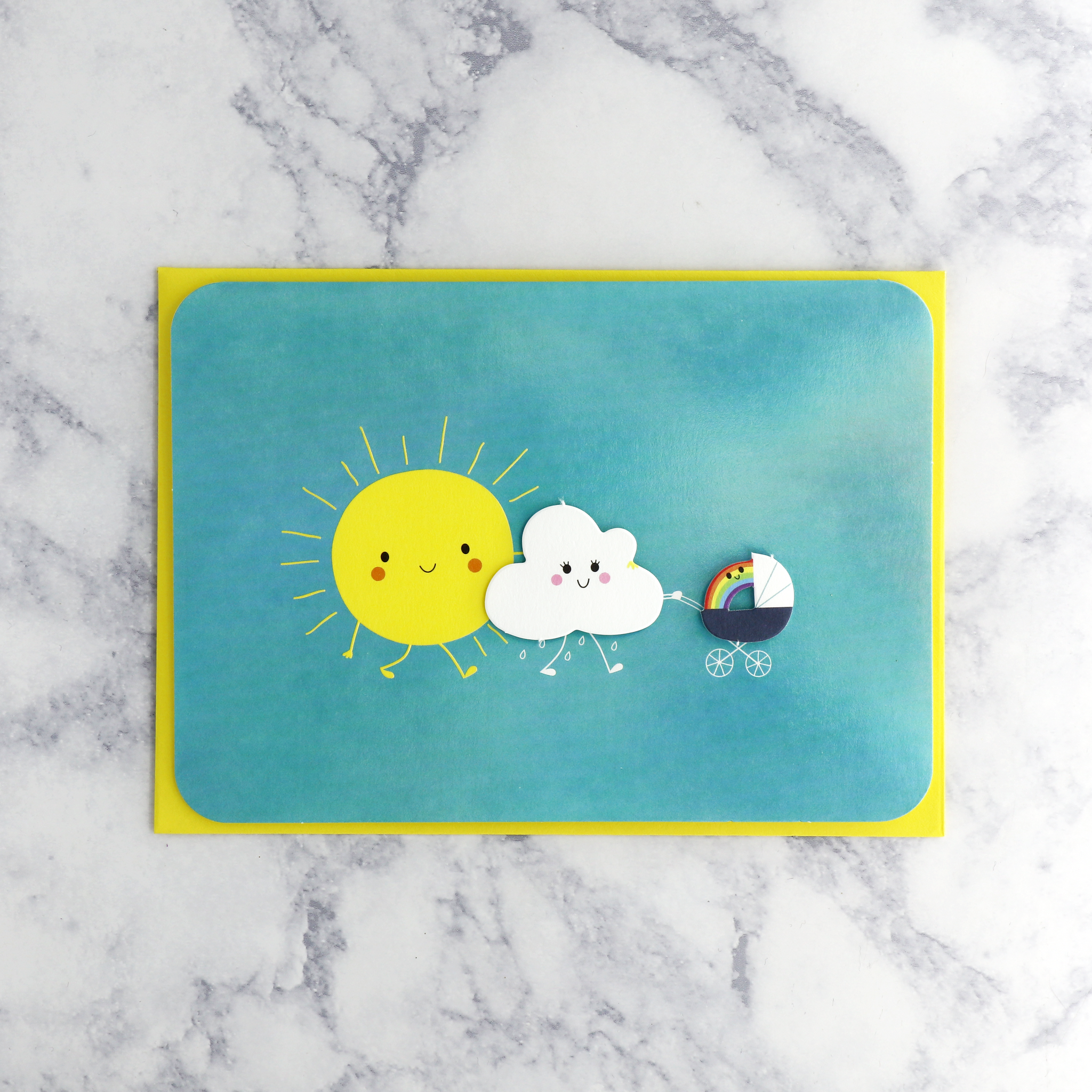 Sun & Cloud Pushing Stroller New Baby Card