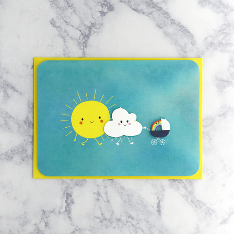 Sun & Cloud Pushing Stroller New Baby Card