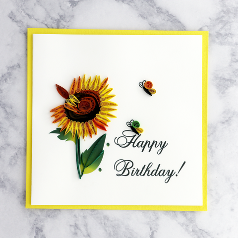 Handmade Sunflowers & Butterflies Quilling Birthday Card