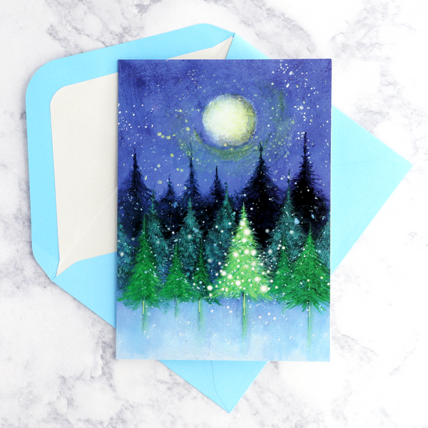 Trees Under Moon Holiday Boxed Cards (Set of 14)