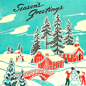 Vintage Ski Village Christmas Single Flat Wrap